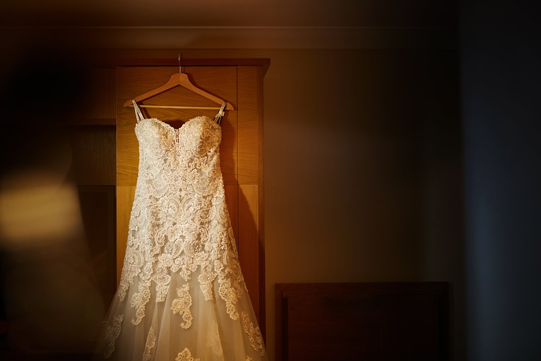 wedding dress on hanger