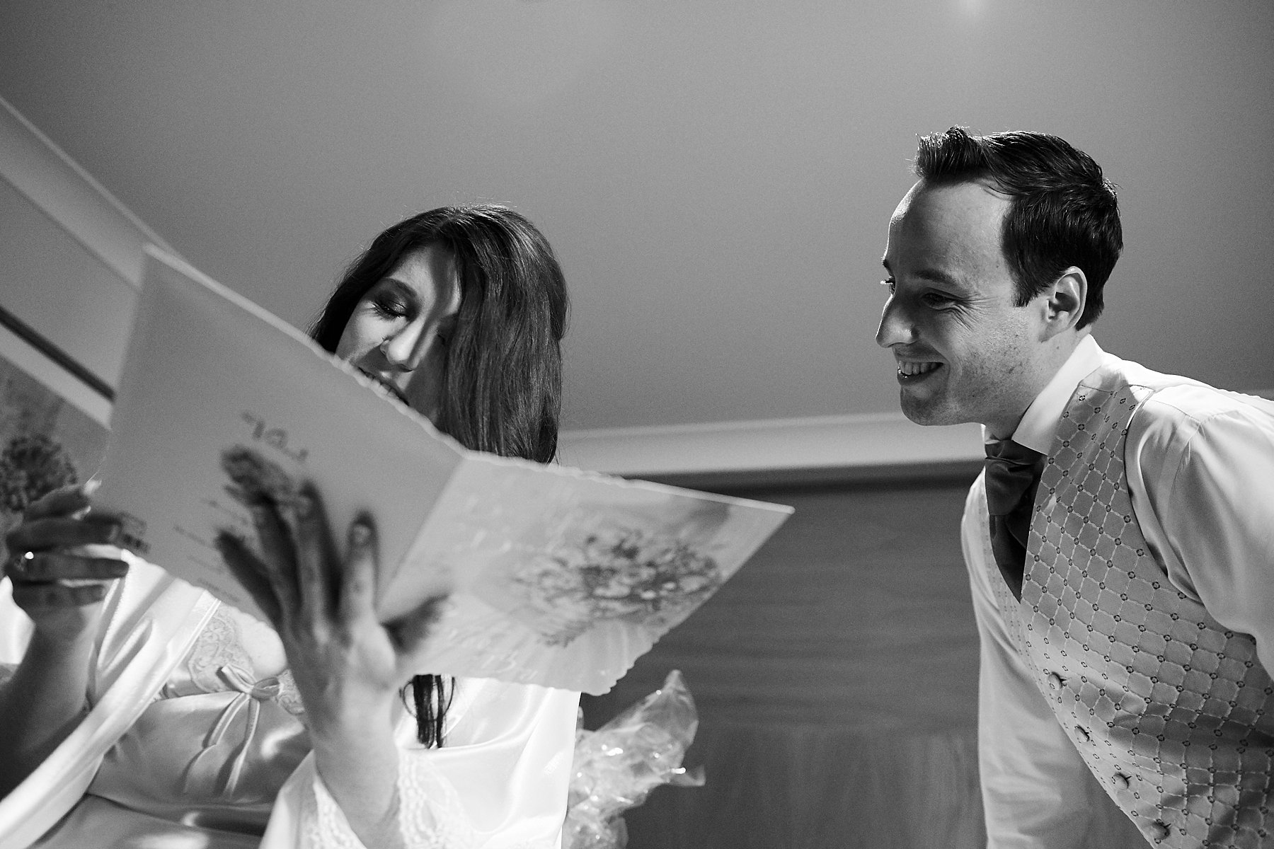 bride reading card from future husband